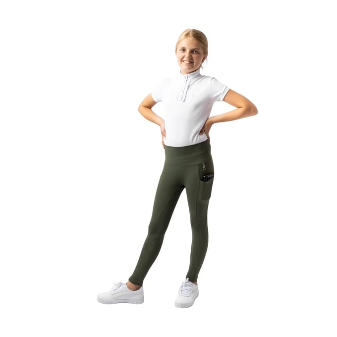 Horze Gillian Full Seat Compressie Tights, kinderen, groen, 146/152