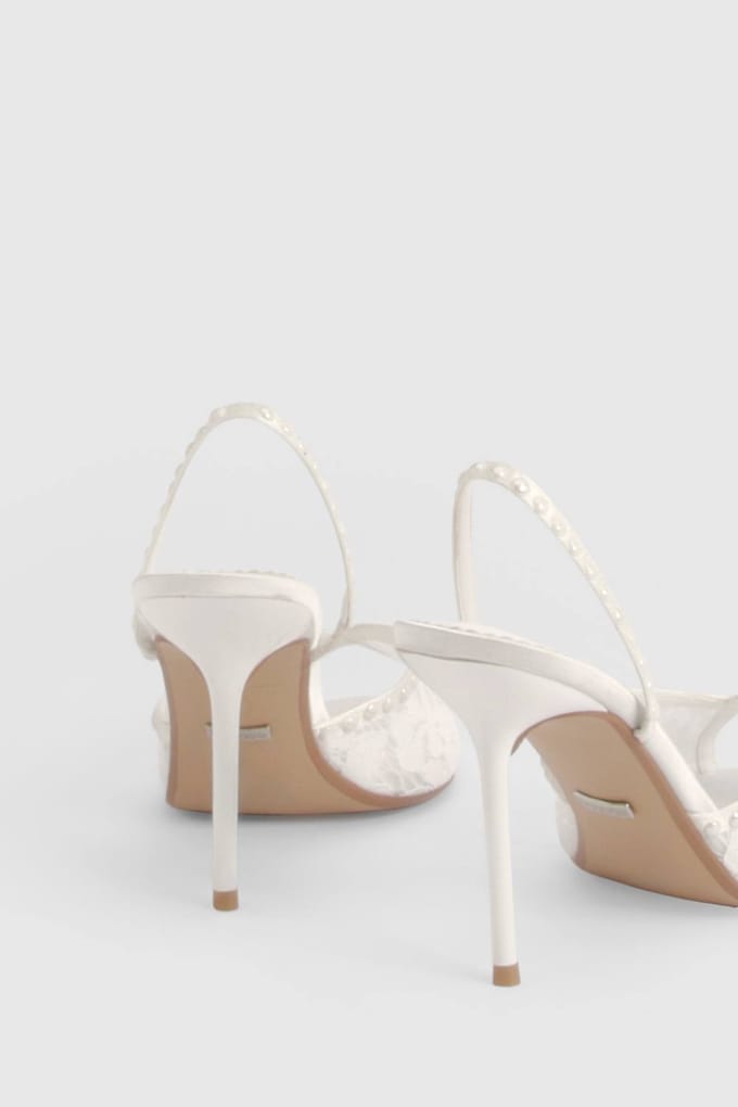 boohoo Dames Bruids Kralenkant Slingback Open Teen Hakken | Wit | Maat: 41