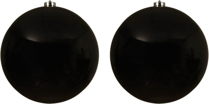 Decoris Kerstbal - 2x - zwart - groot - 20 cm - kunststof - glans - kerstversiering