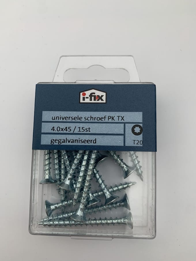 Universele schroef PK TX 4x45mm 15 stuks gegalvaniseerd