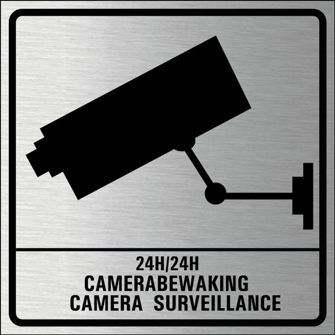 Camerabewaking bordje, geborsteld aluminium 150 x 150 mm