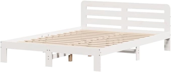 Bedframe Grenenhout - Houten Ledikant - Goede Nachtrust - Extra Opbergruimte - 135x190 cm - Wit