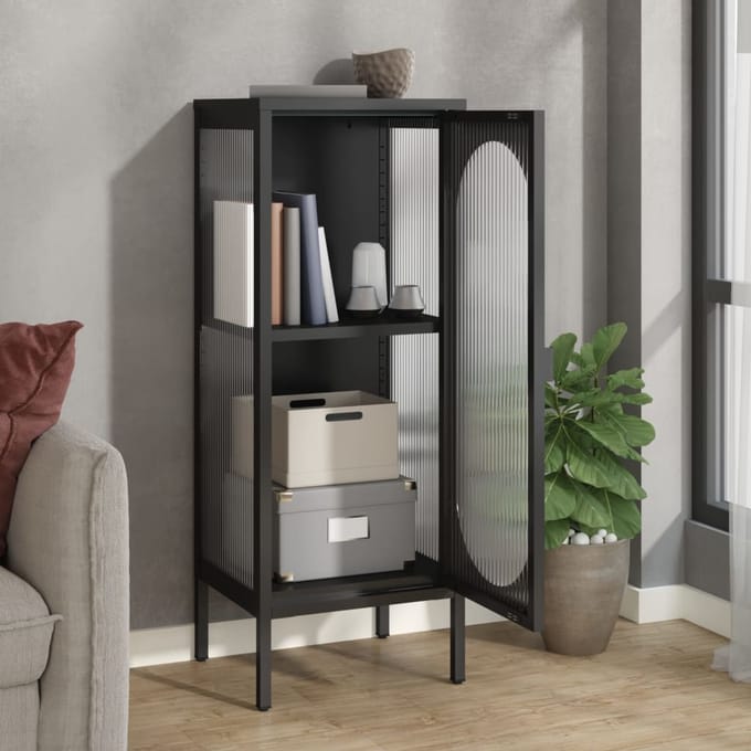 vidaXL - Dressoir - 40x35x105 - cm - glas - en - staal - zwart