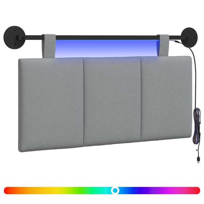 vidaXL - Hangend - hoofdbord - Met - LED-verlichting - Lichtgrijs - Stof