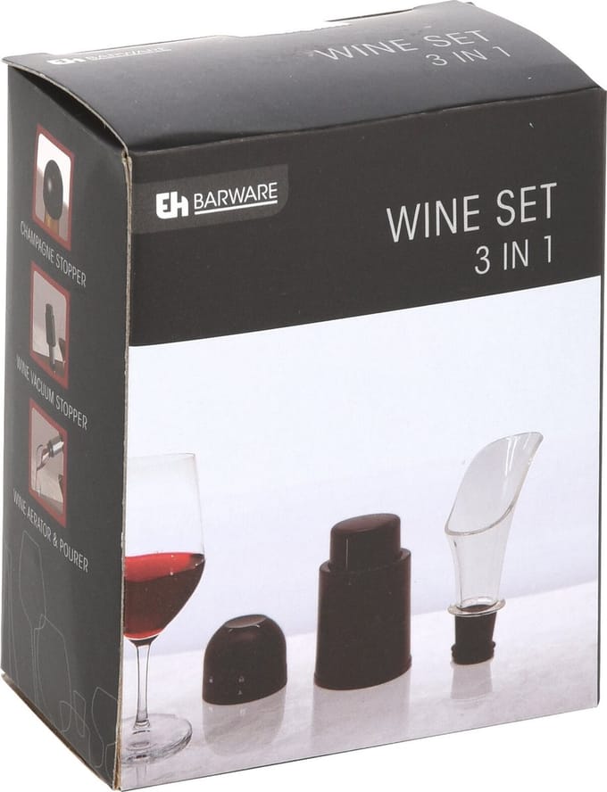 Excellent Houseware Wijnset Zwart 3-delig