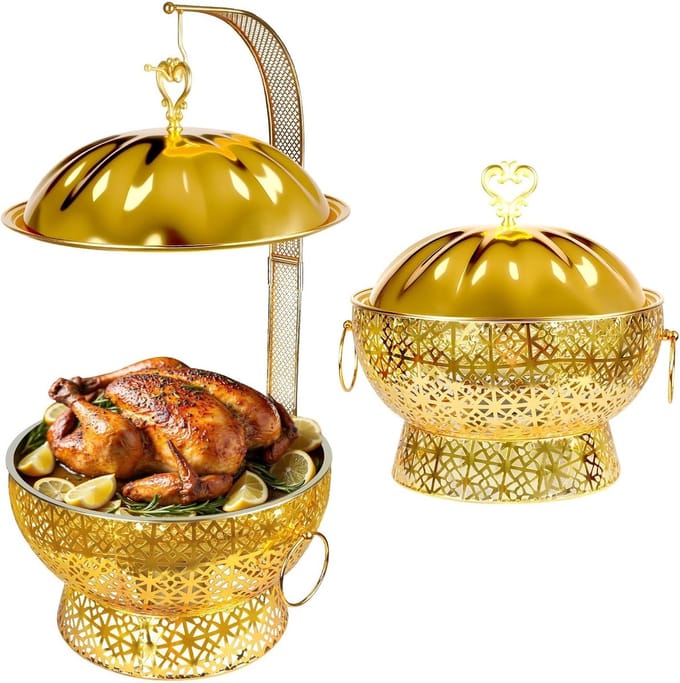 Chafing Dish Set - Buffetwarmer Warmhoudbak - Buffet Serveren - Gouden Afwerking - 8 Liter - Goud