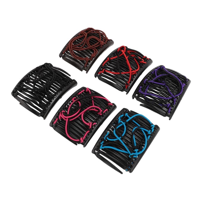 6 Stuks Elastische Magische Haarkam Vintage Rekbare Dubbele Kam Haarvorken Clips Kapsel Multifunctioneel black