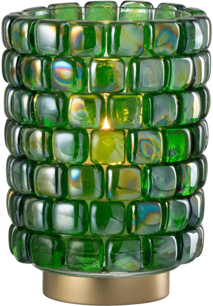 J-Line theelichthouder Vierkant mozaiek - glas - groen - large