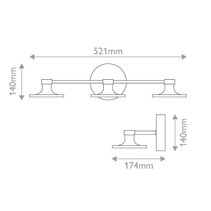 Elstead LED wandlamp Issa, goudkleurig, 52 cm, 3-lamps, metaal IP44