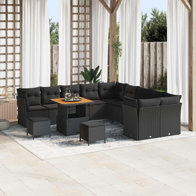 vidaXL - Tuinbank - Set - 13 - st - Zwart - poly - rattan
