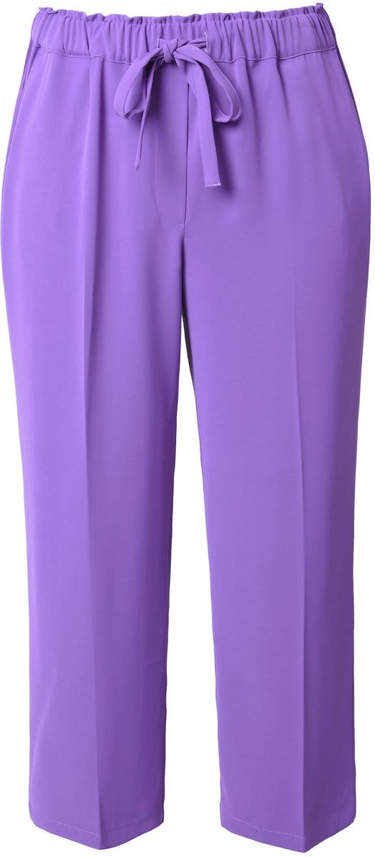 Ulla Popken - Dames - 7/8-broek persplooien elastische tailleband strikbandje - Purper - Maat 48