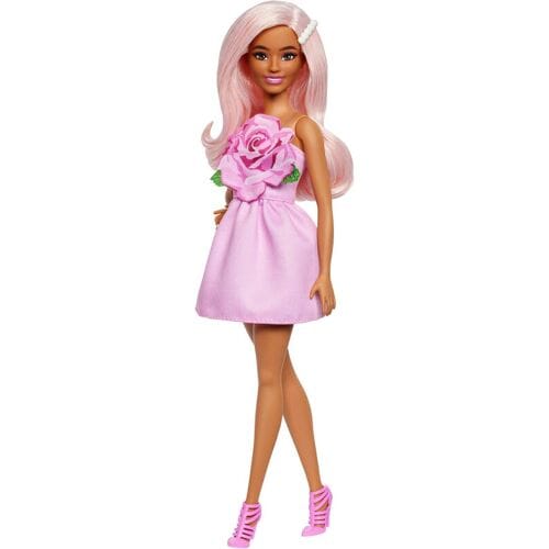 Barbie Pop - Schouderloos roze jurkje - Pop met roze haar - Modepop