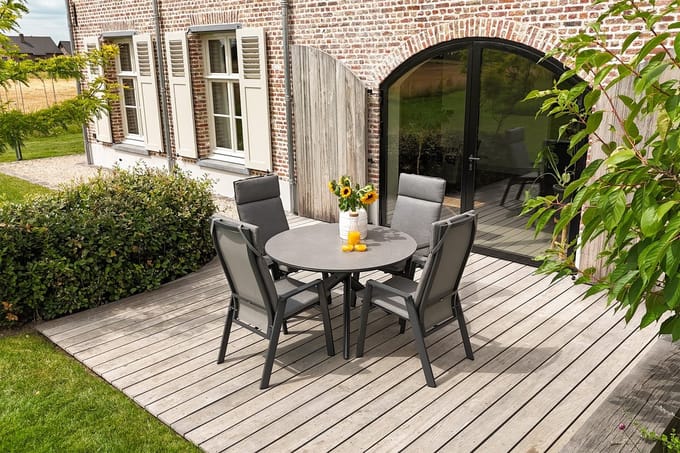 Azoren/Dublin verstelbare ronde tuinset Ø120 cm. - Antraciet