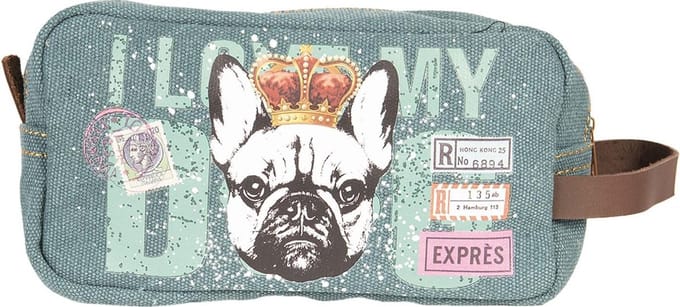 Clayre & Eef Toilettas Dames 23*14*2 cm Meerkleurig Canvas Rechthoek Hond Make Up Tasje Make-Up Etui