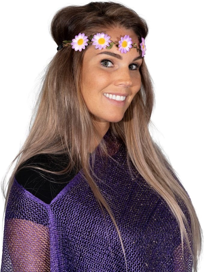 4 bloemenhaarbandjes - Roze/paars - Hippie/ Flower Power