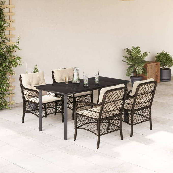 vidaXL - 5-delige - Tuinset - met - kussens - poly - rattan - bruin