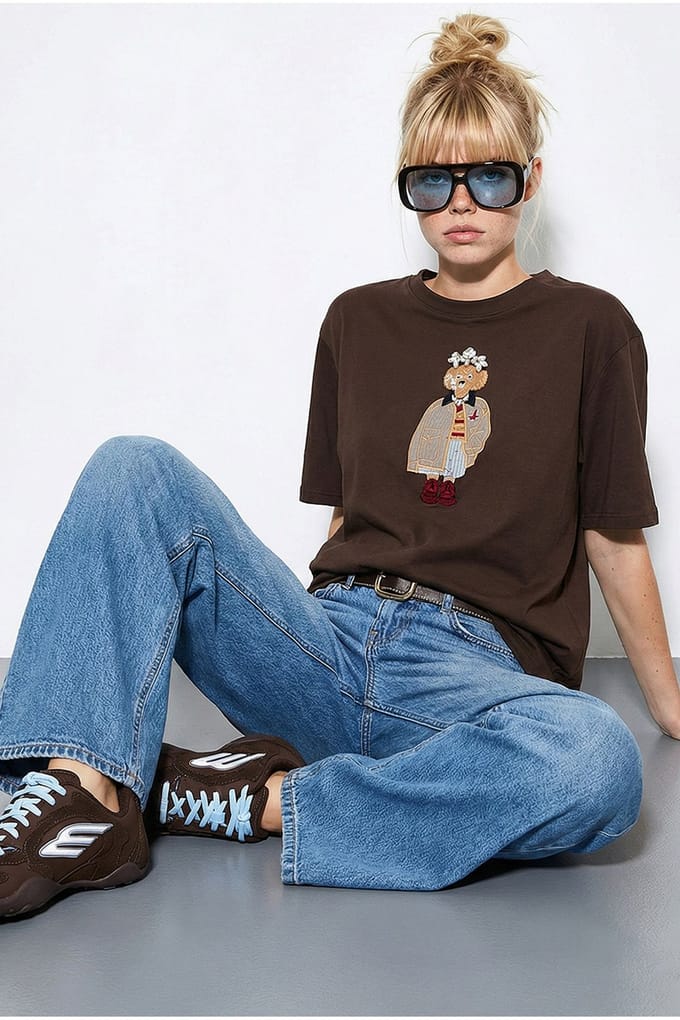 Geborduurd Crew Neck Relaxed Fit T-Shirt