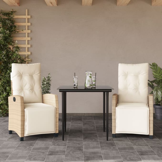 vidaXL - 3-delige - Tuinset - met - kussens - poly - rattan - beige