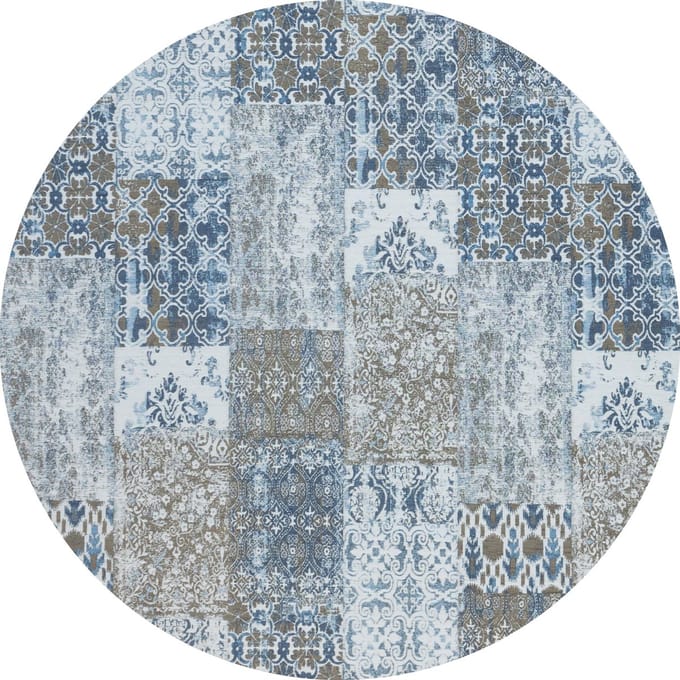Vintage rond vloerkleed - Patchwork - Tapijten woonkamer - Twilight blauw - 170cm ø