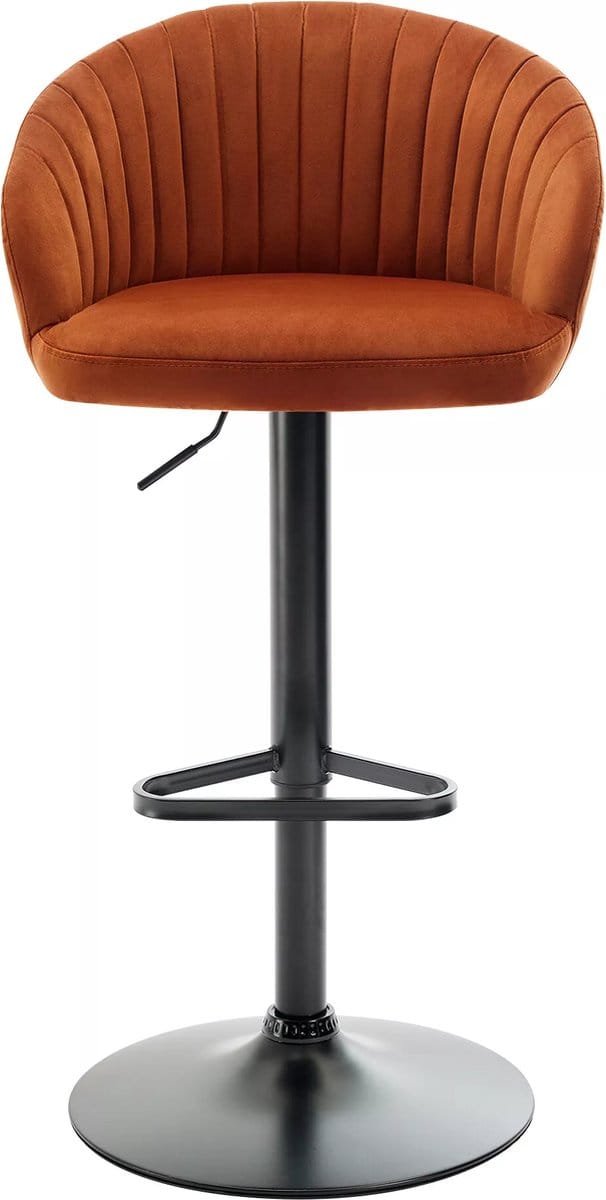 Vente-unique Set van 2 barkrukken van fluweel en zwart metaal - Verstelbare hoogte - Terracotta - DORALIZ