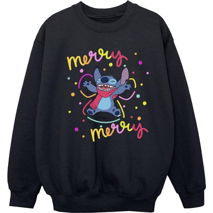Disney Meisjes Lilo & Stitch Vrolijk Regenboog Sweatshirt (Zwart)