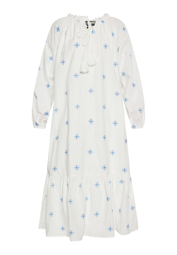Dreimaster Jurk Dames Wol Wit Blauw
