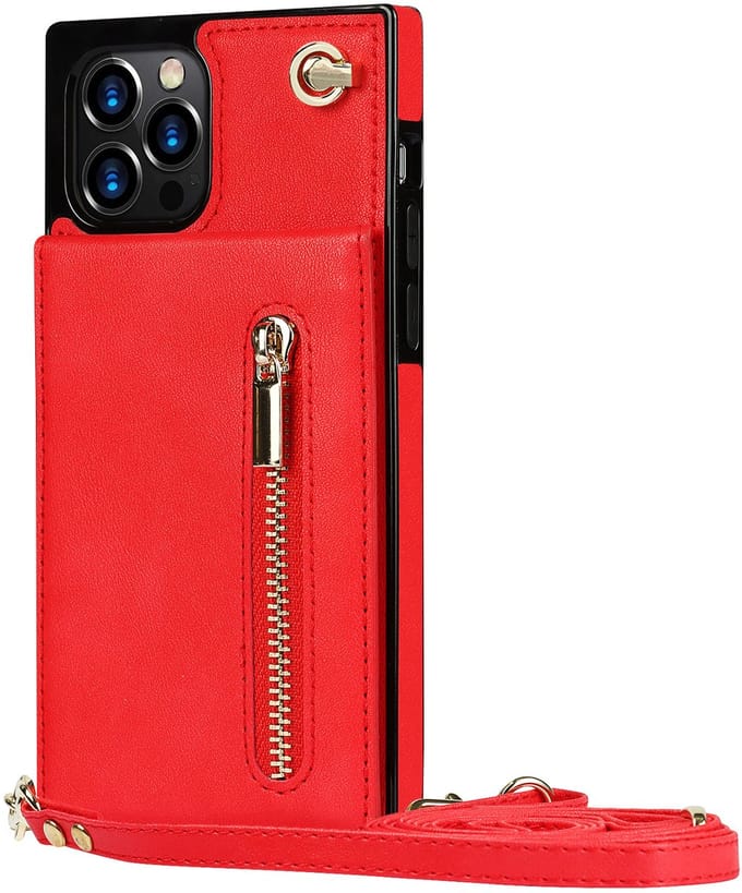 Hoesje geschikt voor iPhone 16e - Backcover - Pasjeshouder - Portemonnee - Koord - Kunstleer - Rood