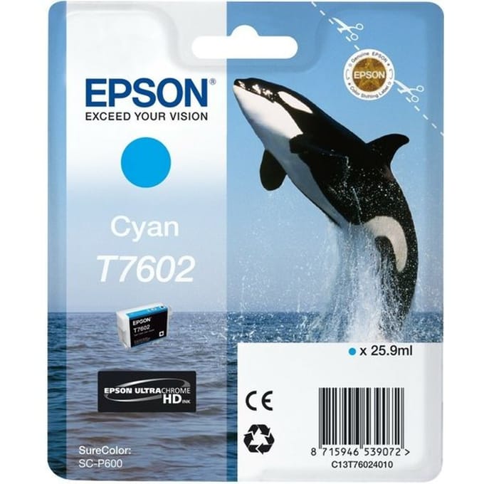 Epson Killer Whale T7602 inktcartridge, cyaan, origineel, 25,9 ml