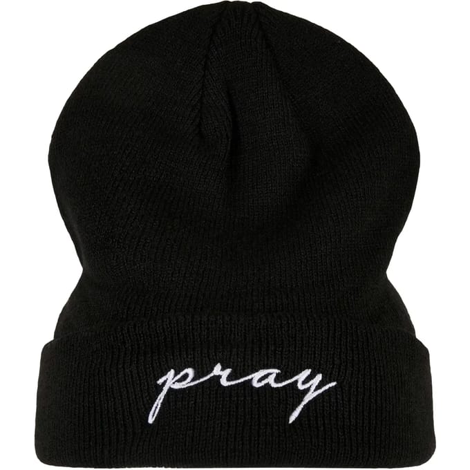 Mister Tee - Pray Embroidery Beanie Muts - Zwart/Wit