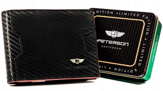 Peterson - Luxe Heren Portemonnee - Echt Leer - Carbon Look - Zwart