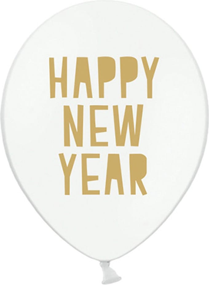 Partydeco - Ballonnen Happy New Year White 50 stuks white/gold