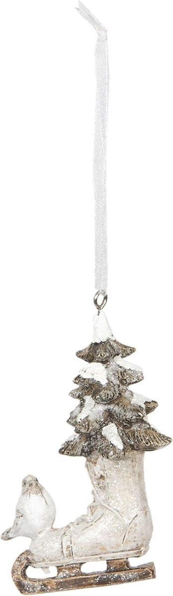 Clayre & Eef Kersthanger 5x3x8 cm Wit Kunststof Kerstbal