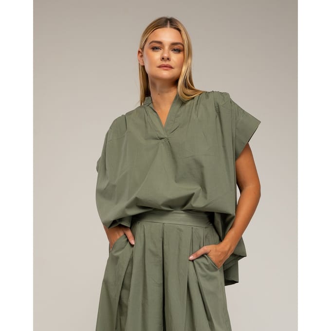 Oversized korte mouwen top met plooien