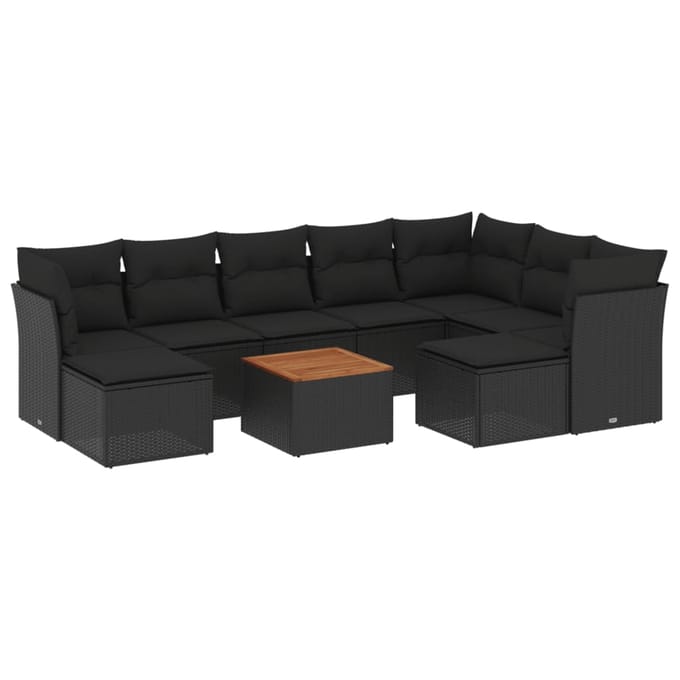 vidaXL - 10-delige - Loungeset - met - kussens - poly - rattan - zwart
