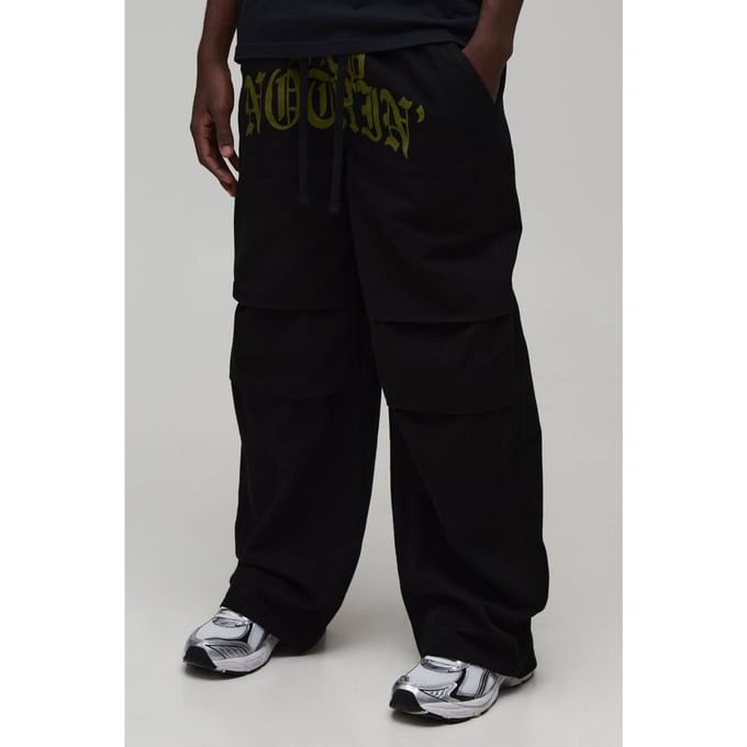 Baggy Crotch Print Twill Trouser | Black | Size Medium
