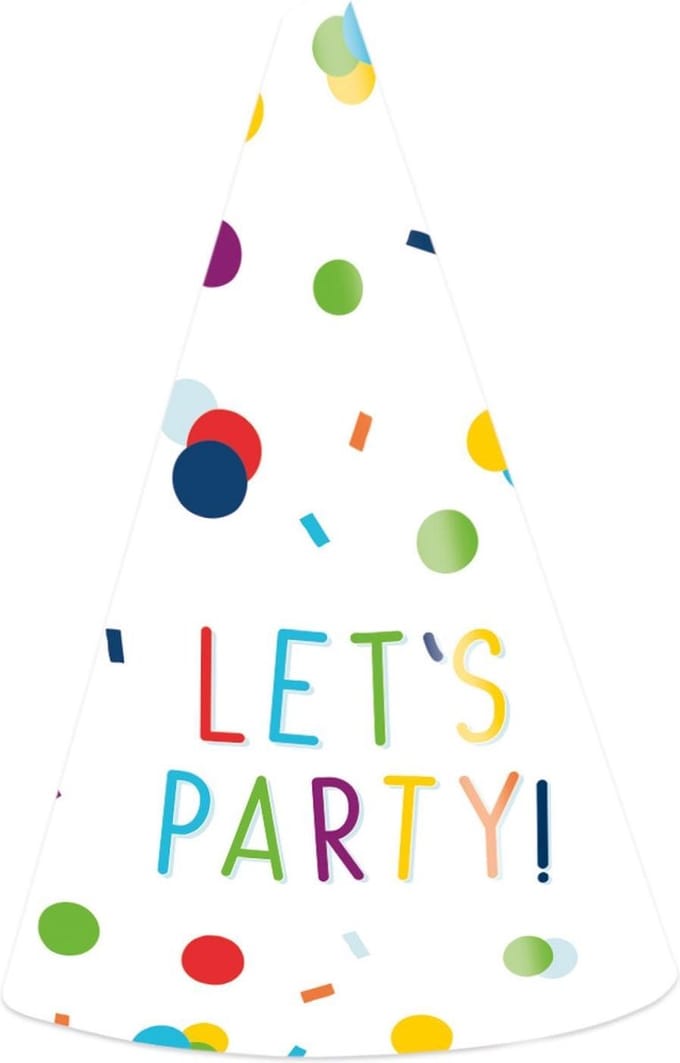 Amscan - Feesthoedjes Confetti Verjaardag Let's Party! (8 stuks)