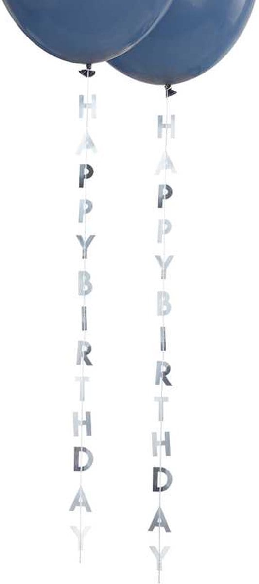 Staart Happy Birthday Zilver - 5 stuks