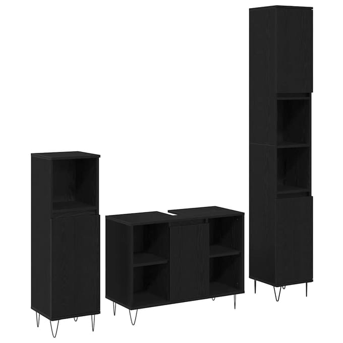 vidaXL - Badkamermeubel - Set - 3 - st - Zwart - Eiken - 30 - x - 30 - x - 180 - cm