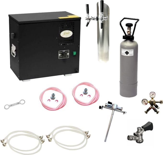 Complete Set - Biertap - AS-40, 2-kraans - Waterbadkoeler - Thuistap - Bierkoeler - met Fustkoppeling Type D, Adapter 5 liters