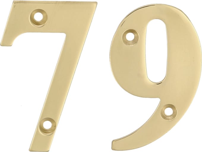 AMIG Huisnummer 79 - massief messing - 5cm - incl. bijpassende schroeven - gepolijst - goudkleur