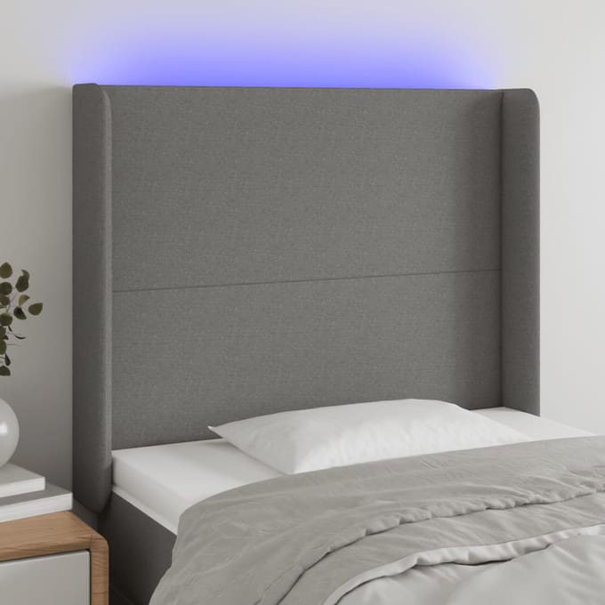 vidaXL - Hoofdbord - LED - 103x16x118/128 - cm - stof - donkergrijs
