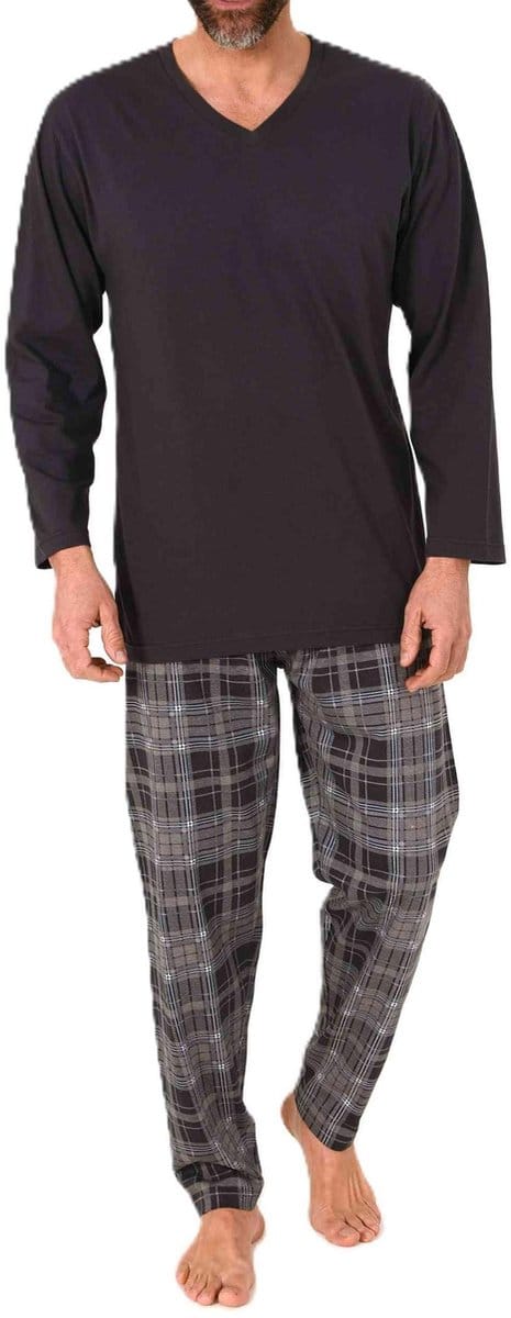 Normann herenpyjama met lange jersey pyjamabroek in geruite look