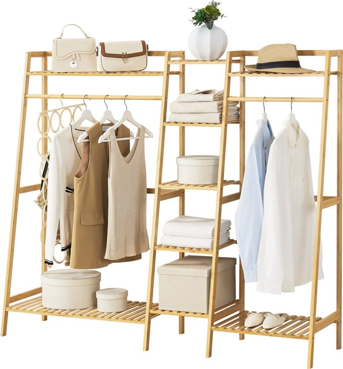 Kledingrek Sogndal met 9 planken 139x158x40 cm bamboe