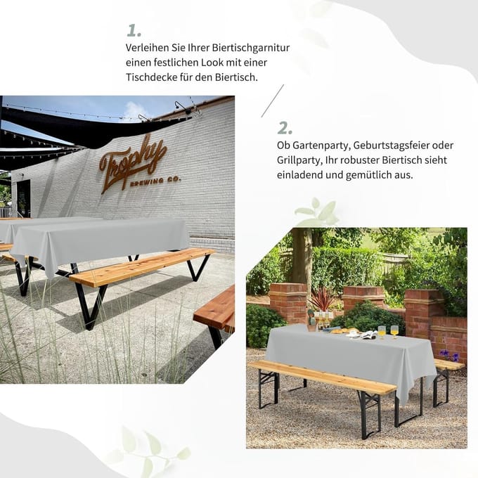 Bier Tafellakens - Tafelkleden Set - Feestelijke Dekking - Duurzaam Polyester - 260x110cm - Lichtgrijs