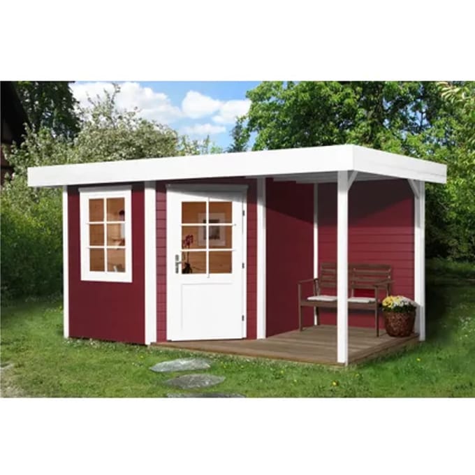 Weka Tuinhuis Met Overkapping 213 Type A Gr2 Rood 298x298cm