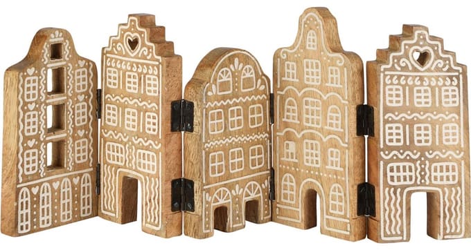 Dekoratief | Deco huizenrij, naturel/wit, hout, 41x2x19cm | A258315