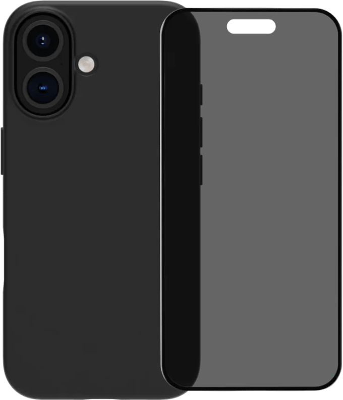 BlueBuilt Back Cover iPhone 16 Zwart + Privacy Filter Screenprotector Glas