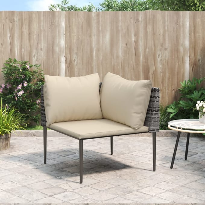 vidaXL - Tuinhoekbank - met - kussens - poly - rattan - grijs