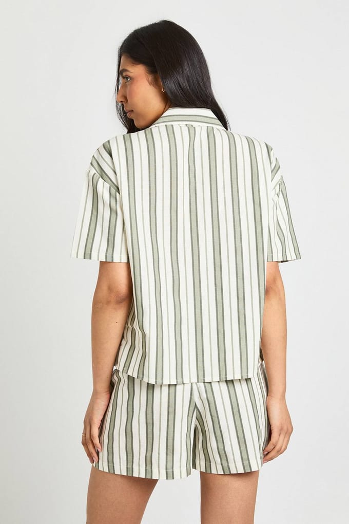 boohoo Dames Lange Premium Linnen Gestreepte Short | Verstandig | Maat: 36