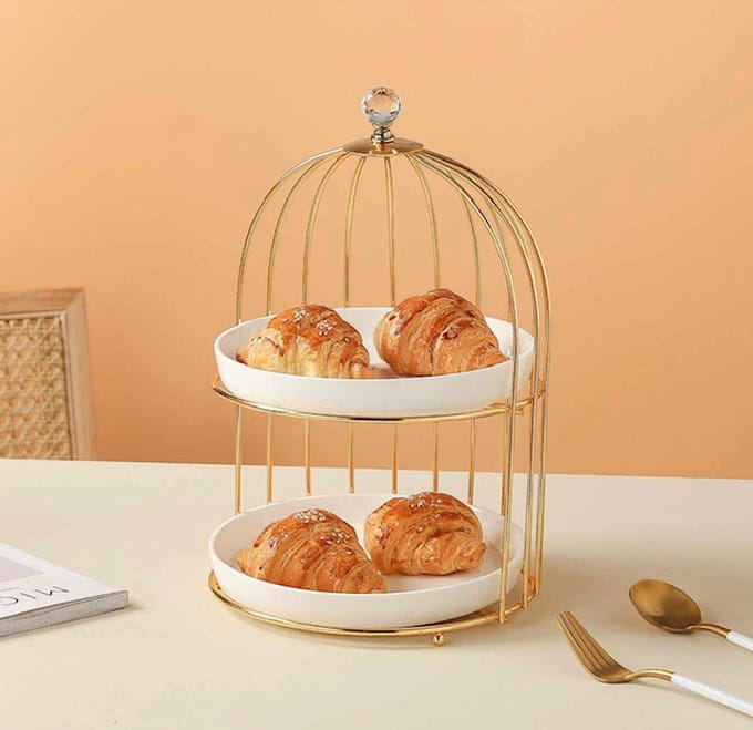 Luxe Serveerschaal Etagere Wit / Goud Groot